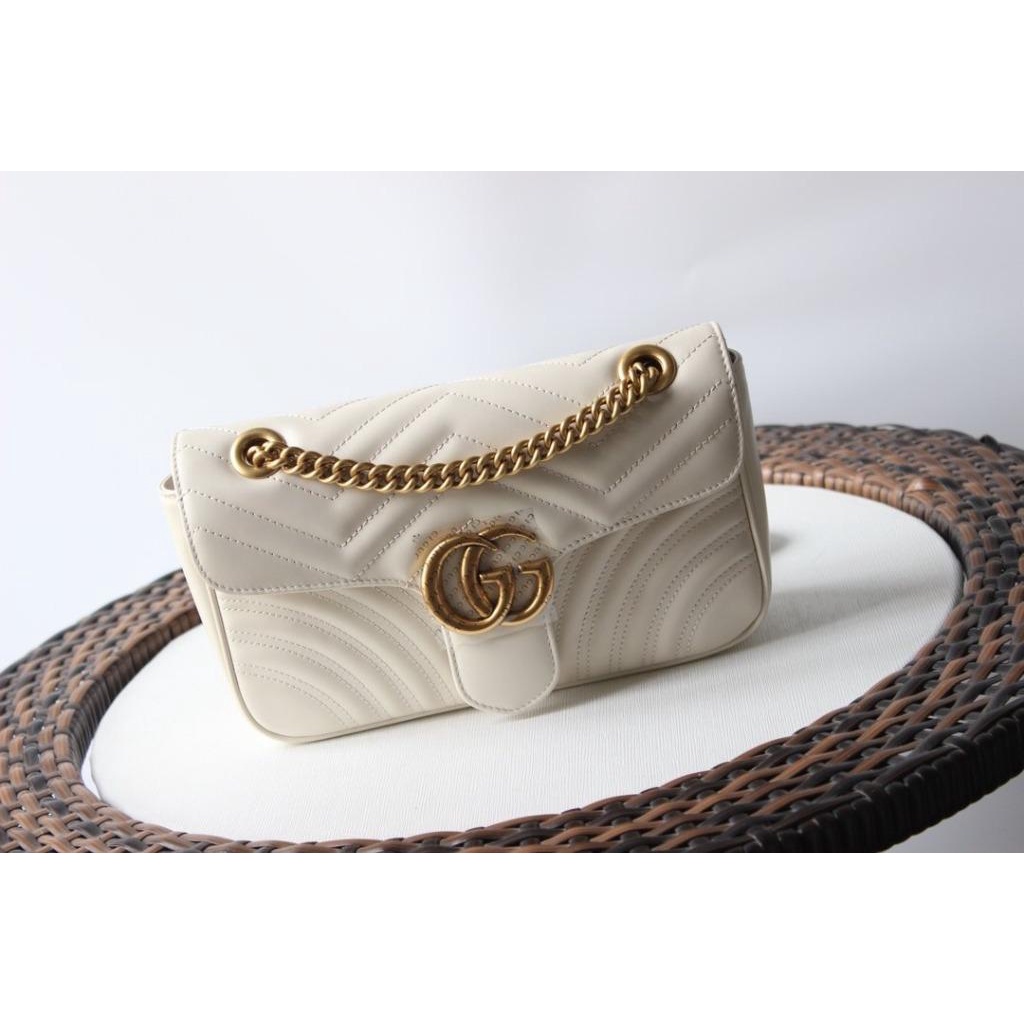 Tas G GG Marmont Matelasse Shoulder Bag - White - ORIGINAL GUARANTEE