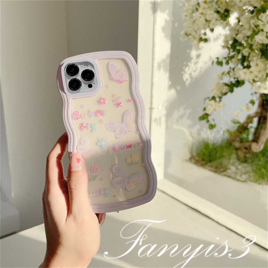 Redmi 12C A1 10C 10A 10 9 9A 9C 9T Note 11 Pro+ 11s 11 10s 10 9s 9 8 Pro Poco X4Pro X3 Pro X3NFC M4 Mi 11 Lite 10TPro Full Screen Butterfly Wave Frame Phone Case TPU Soft Cover