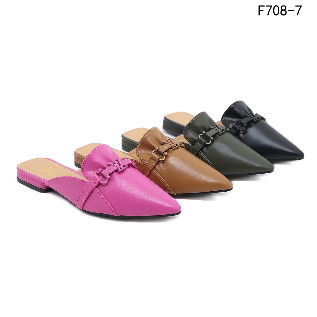 Logo Pointed Toe Mules F708-7