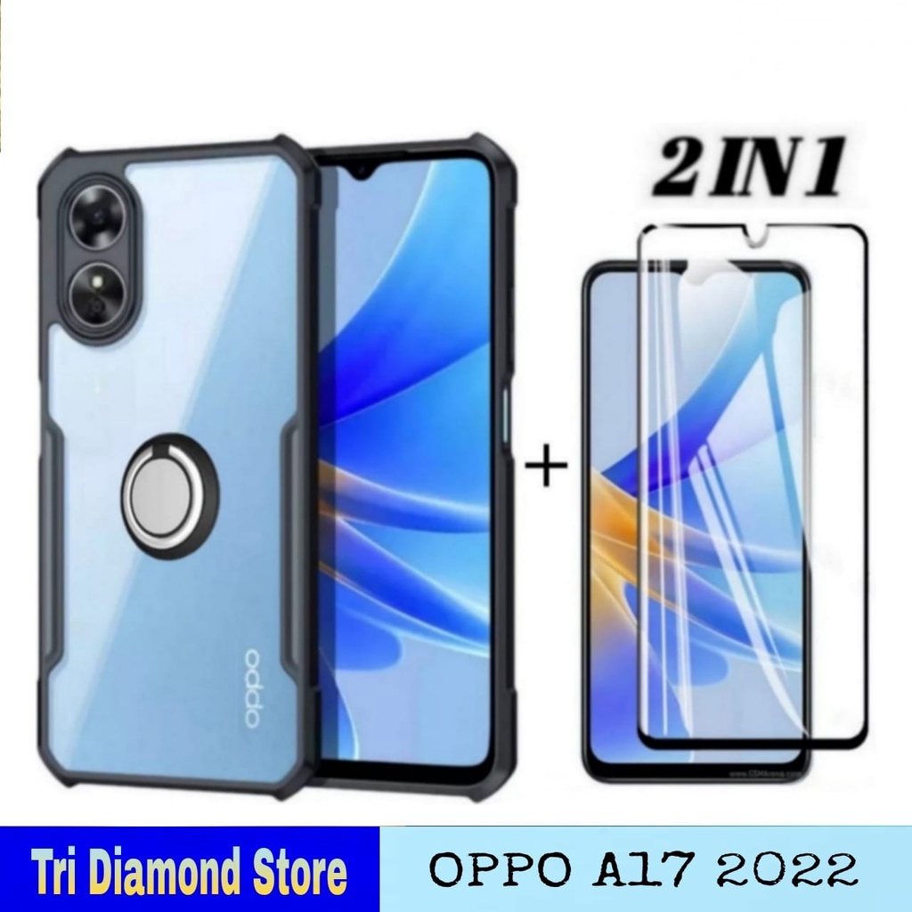PAKET 2IN1 HARD CASE OPPO A17 / OPPO A17K 2022 SHOCKPROOF RINKG SUPER EXCELLENT - OPPO A17, Hitam