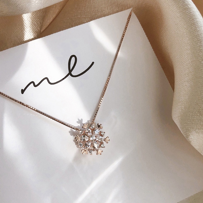 Fancyqube Kalung Rantai Klavikula Bahan 925 Silver Dengan Liontin Snowflake Zircon Untuk Wanita