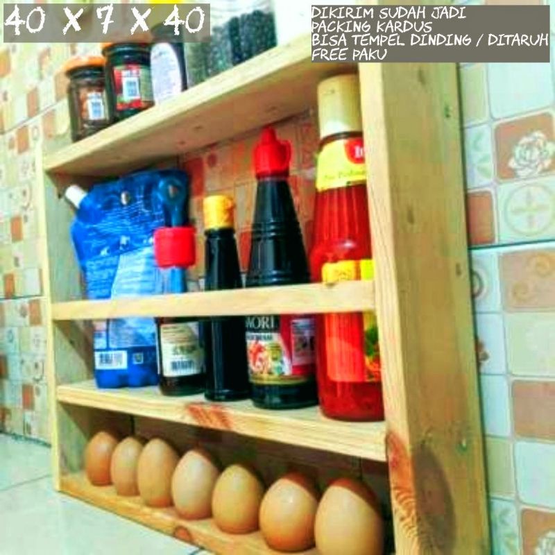 rak bumbu kayu / rak bumbu tempel dinding / rak bumbu kayu susun