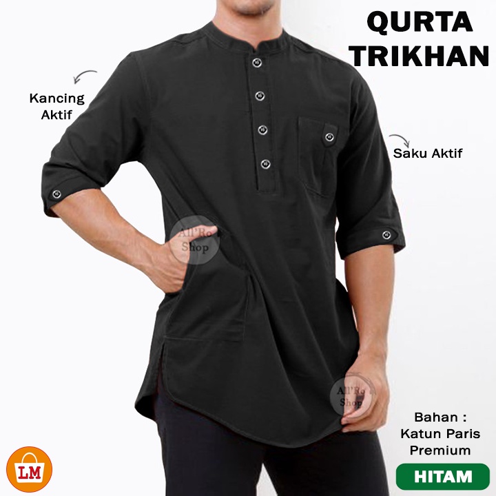 Baju Pria Muslim QURTA TRIKHAN Lengan 3/4 Bahan Katun Size JUMBO Big Size M - 3XL LMS 10758