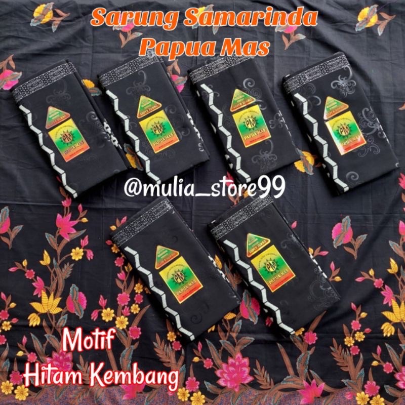 SARUNG SAMARINDA PAPUA MAS JUMBO MOTIF KEMBANG KHUSUS HITAM. SARUNG SAMARINDA KWALITAS PREMIUM [GROS