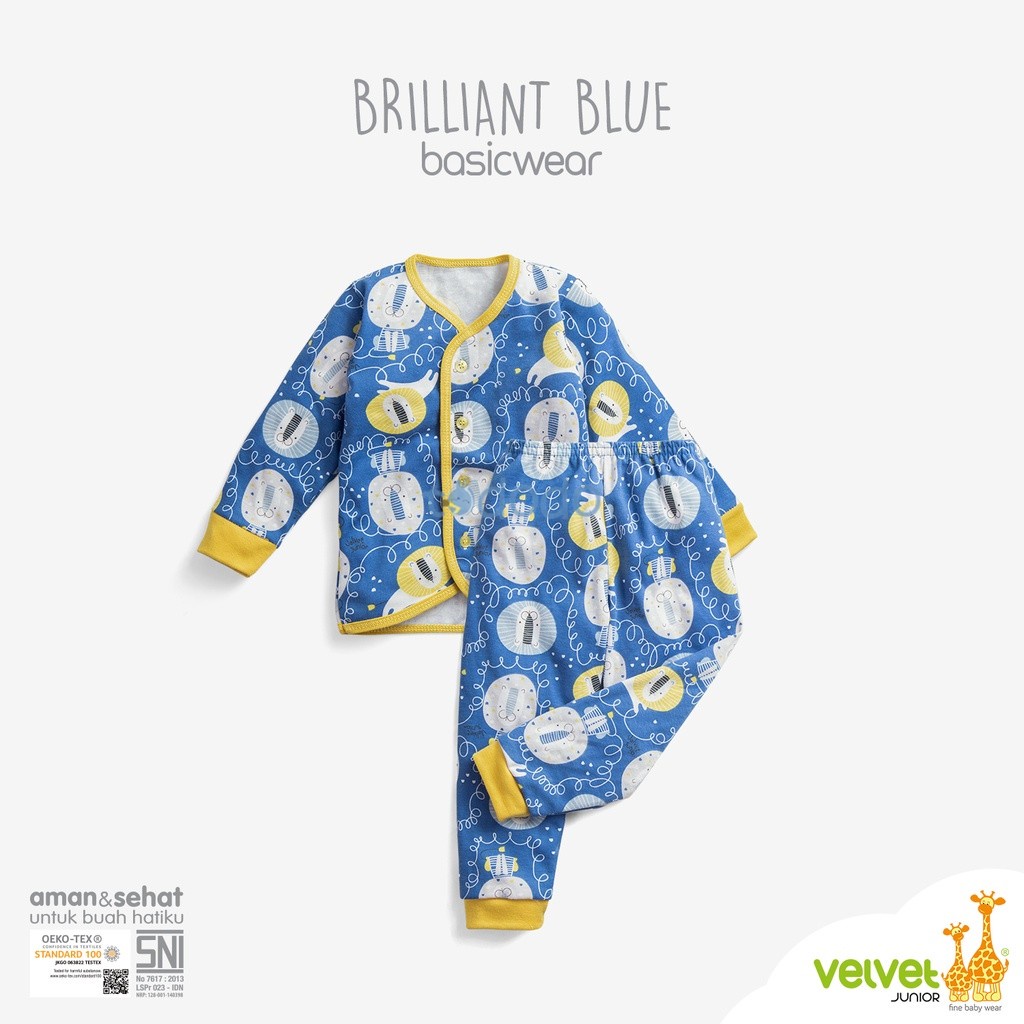 Baju Bayi Piyama Anak Setelan Panjang Kancing Depan Velvet Junior Brilliant Blue 1pcs