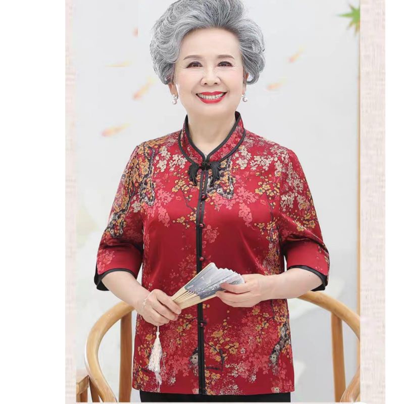 MDLV ~ 0108# CNY Wealthy Cheongsam Blouse Silk Satin Import