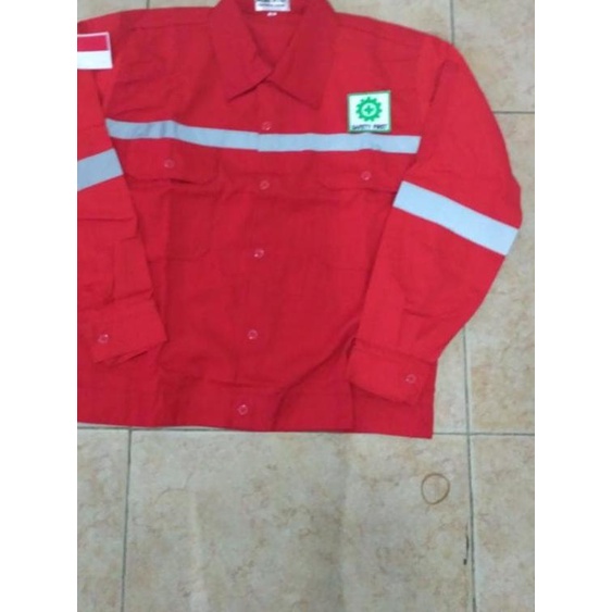 Baju safety atasan lengan panjang+logo k3 dan merah putih