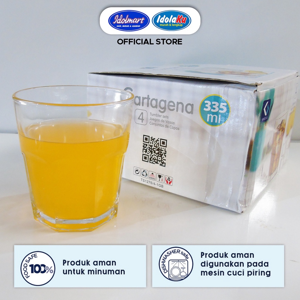 IDOLMART Kimglass Glass Cup Cartagena 335 ml x 4 pcs Gelas Kaca Cartagena TS-1276- Surabaya