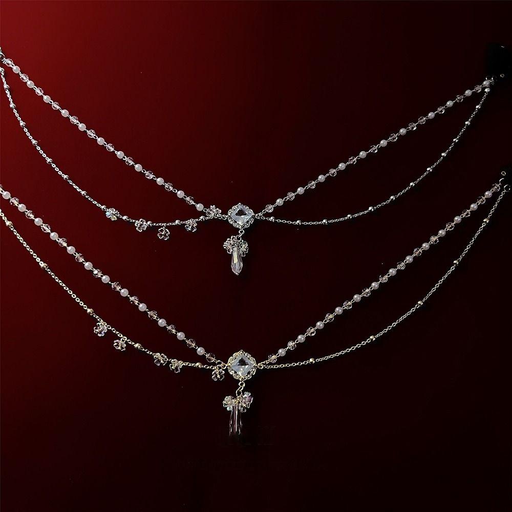 Agustinina Rantai Kepala Kristal Untuk Perempuan Antik Retro Mutiara Bunga Hiasan Dahi Pengantin Properti Foto Gaya Cina Tahun Baru Klip Samping