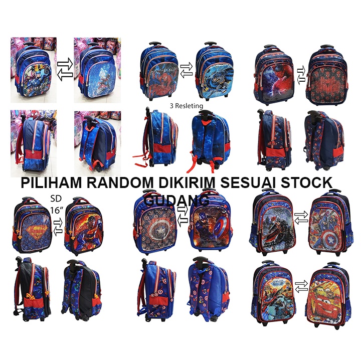 PROMO RANDOM CUCI GUDANG Trolley Dorong / Troli TAS AANAK SEKOLAH SD Import - Sequin Usap Berubah Gambar 3 Resleting LENGKAP