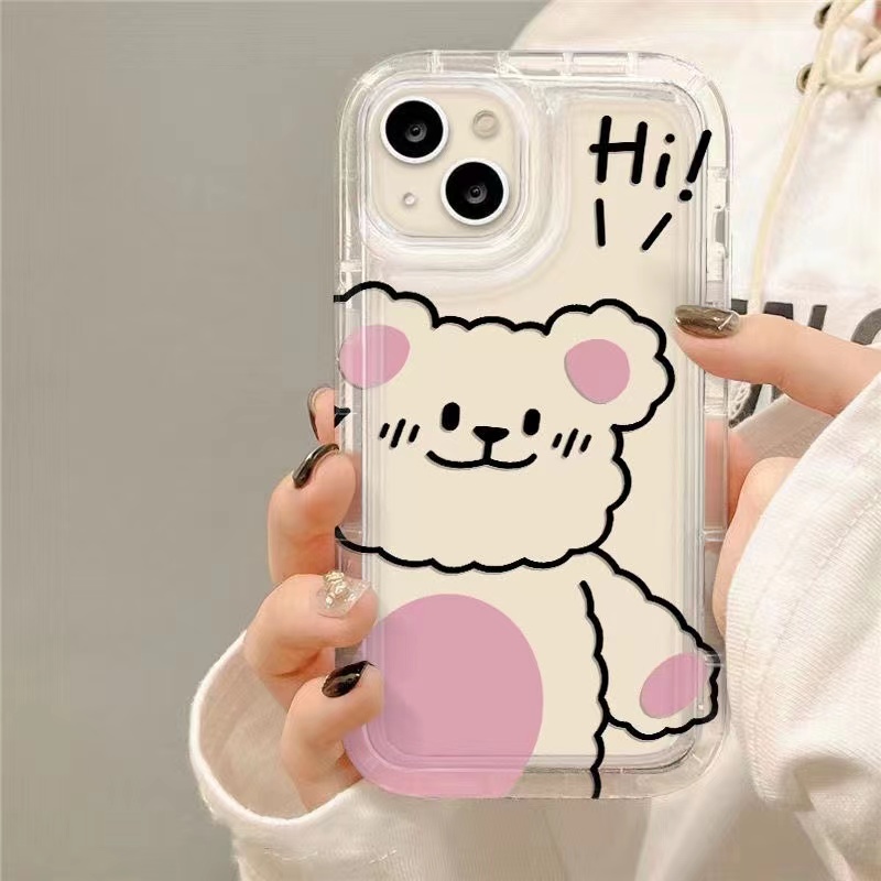 Soft Case TPU Transparan Motif Pink Bear Untuk IPhone 14 13 12 11 Pro XR X XS Max 8 7 6S Plus