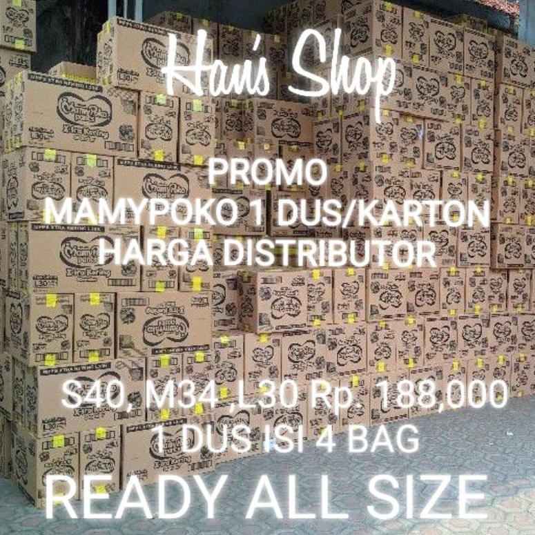 TERLARIS PROMO MAMYPOKO S40,M34,L30,XL26,XXL26 1 DUS Isi 4 Bag | Termurah MamyPoko 1 Karton ☣ 865