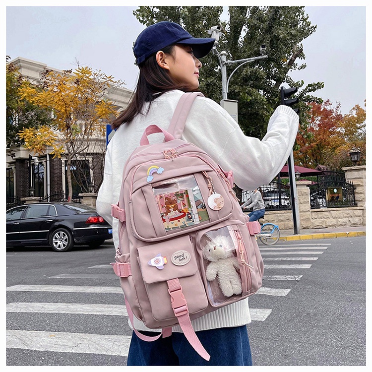 Tas Ransel Wanita Kuliah Santai Sekolah muat laptop boneka cute import kualitas bagus cewek perempuan cewe tas ransel laptop kuliah santai jalan jalan lucu cute korea dekorasi boneka lucu Study Laptop Backpack Boys Girls School Books Bags For Teen