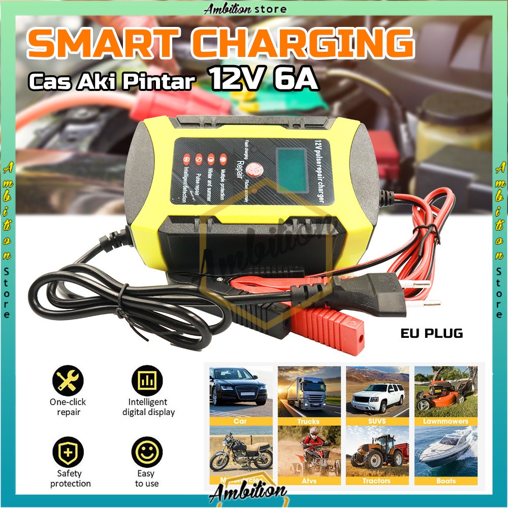 Venus Intelligent Battery Charger Aki Mobil 12V6A - 𝐂𝐚𝐬 𝐀𝐤𝐢 𝐌𝐨𝐛𝐢𝐥 𝐌𝐨𝐭𝐨𝐫 𝟏𝟐𝐕 𝟔𝐀 Pulse Repair battery Automatic smartcharger