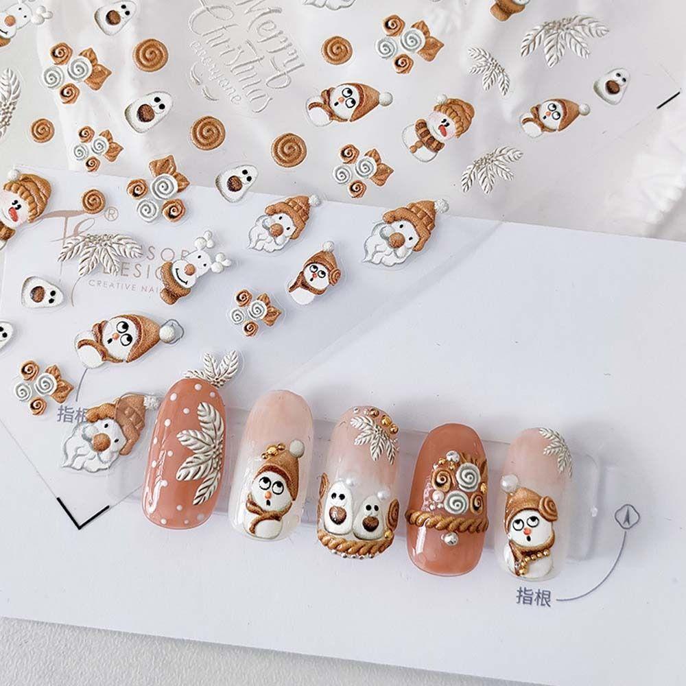 AUGUSTINA Agustinina Stiker Kuku Natal Wanita Perekat Diri Lampu Natal Santa Claus Snowman Nail Art Dekorasi