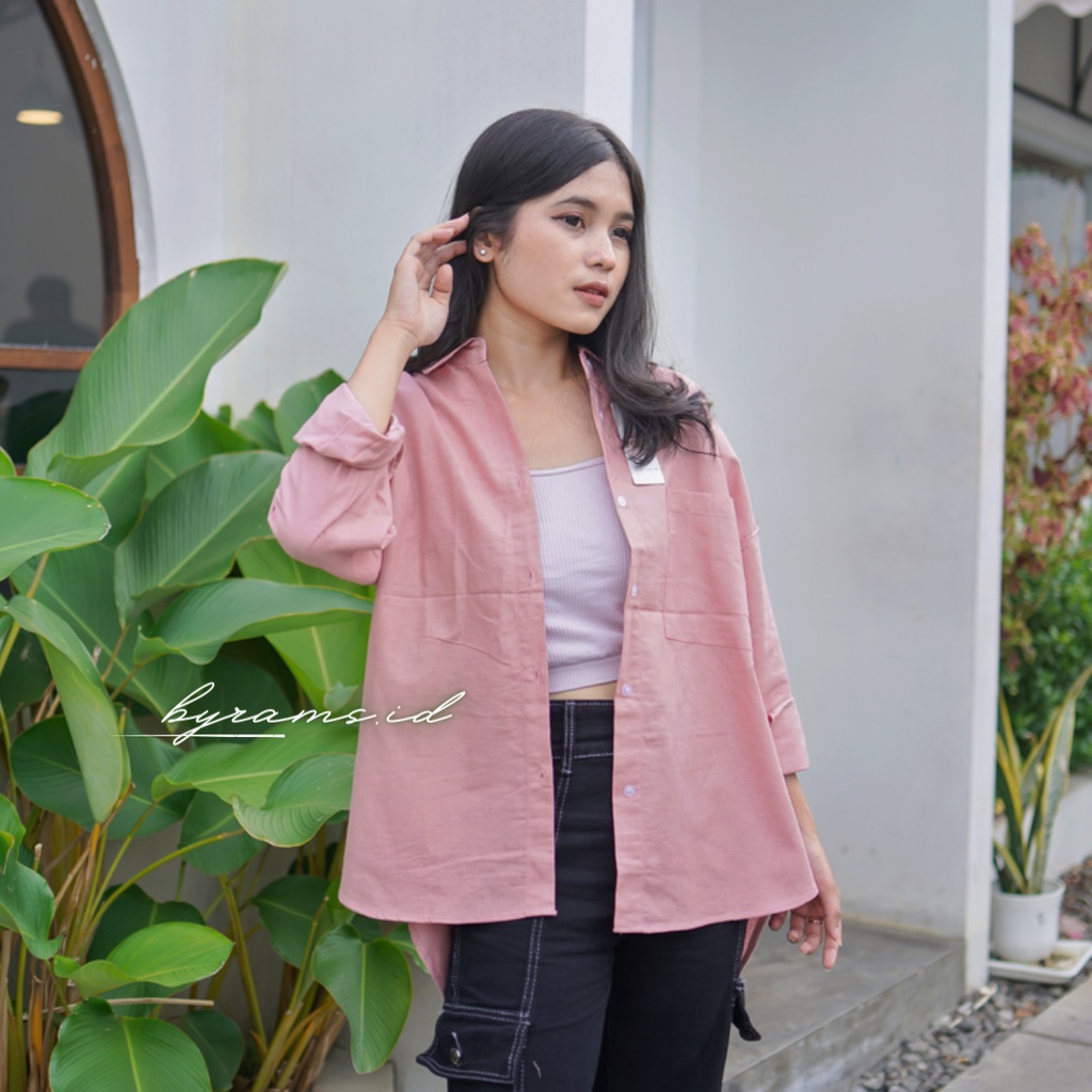 Kemeja Wanita Oversize Linen Olivia Shirt Linen Pocket Oversize-DUSTY