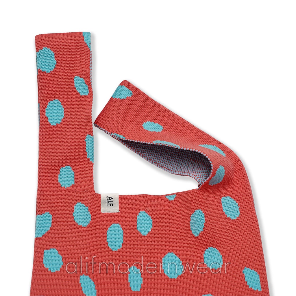 ALIF TAS BELANJA RAJUT POPPIN KNIT GROCERY BAG - VAPOUR RED ( KB-011 )