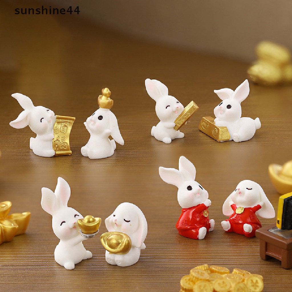 Sunshine 1Pc Miniatur Kartun Kelinci Natal / Tahun Baru Bahan Resin Untuk Dekorasi Lansekap Mikro