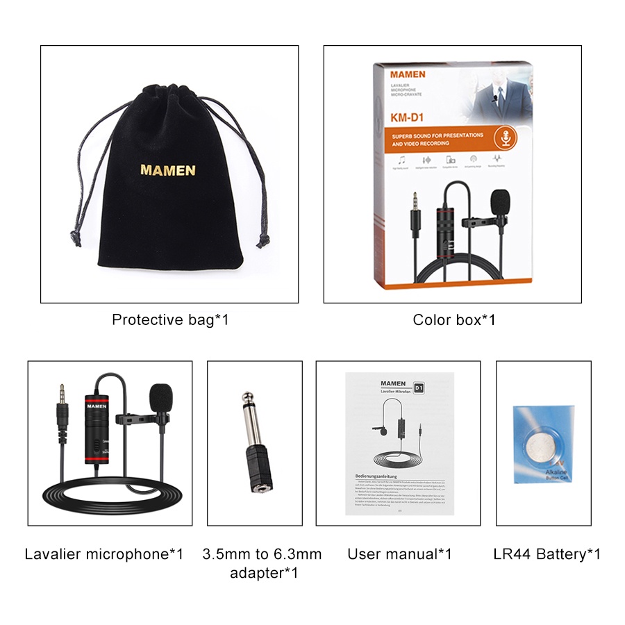 Microphone Clip Lavalier Portable 3.5mm - KM-D1 - Black