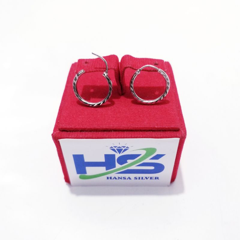 Anting Perak Anak Asli Silver 925 Lapis Emas Putih Model Ring Ukir - Anting Wanita Anti Karat