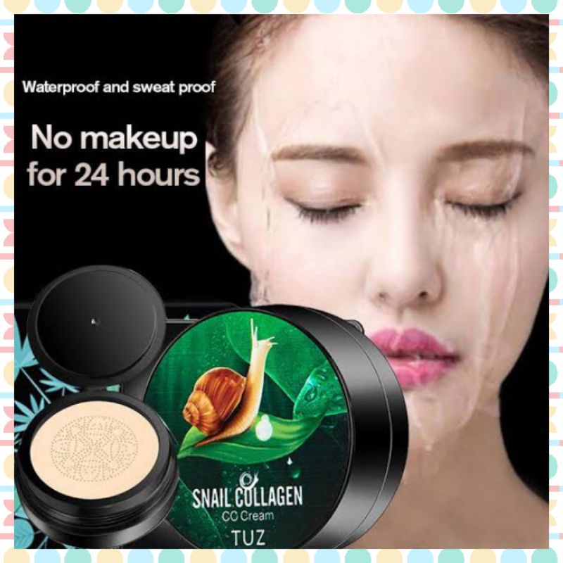 Cushion BB Cream Snail Collagen Tuz Original Mushroom Head Foundation Flawless Full Coverage Poreless Long Lasting