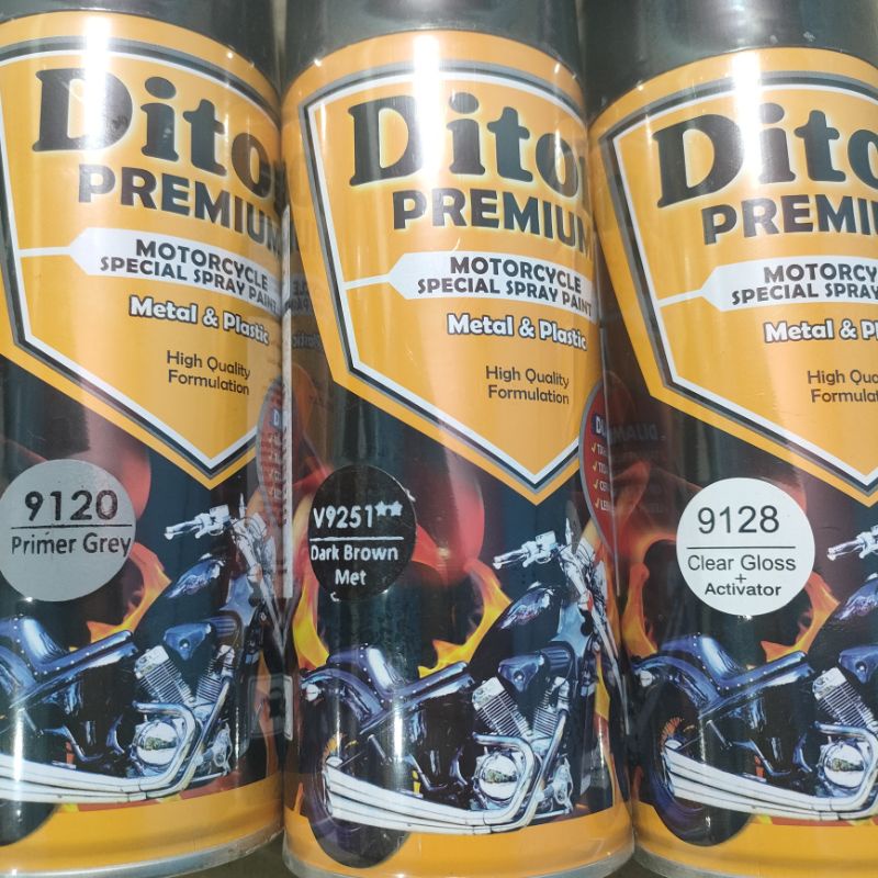 Pilok Cat Diton Premium Paket Lengkap 3 Kaleng Dark Brown Met Coklat Tua Met 9251 Primer Grey Epoxy 9120 Clear Glossy 9128 400cc Pilox Paketan Cat Semprot Special Spray Paint