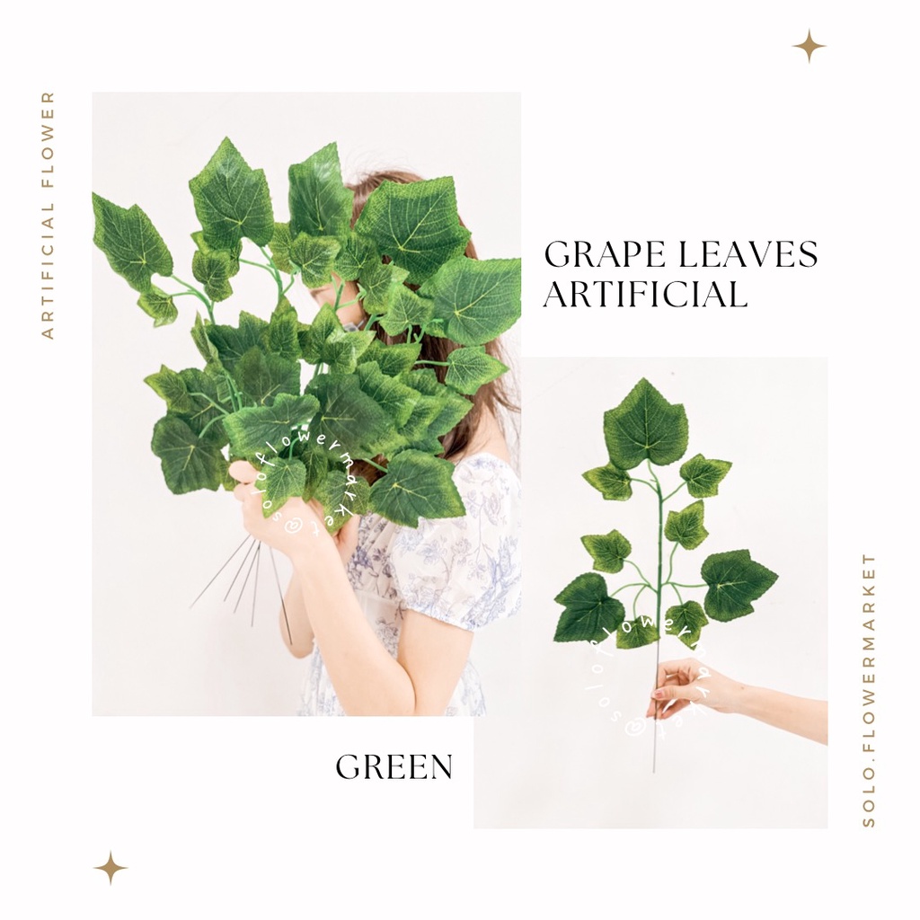 DAUN ANGGUR TANGKAI Plastik Dekorasi Artificial - Lusinan/palsu/dekoran/plastik/pelaminan/backdrop 1