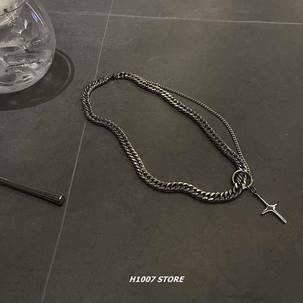 Kalung Panjang Model Double Layer Bahan Titanium Steel Untuk Unisex