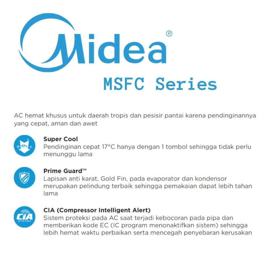 MIDEA AC SPLIT MSFC 05 R32 1/2 PK MSFC-05CRN1 0.5 PK