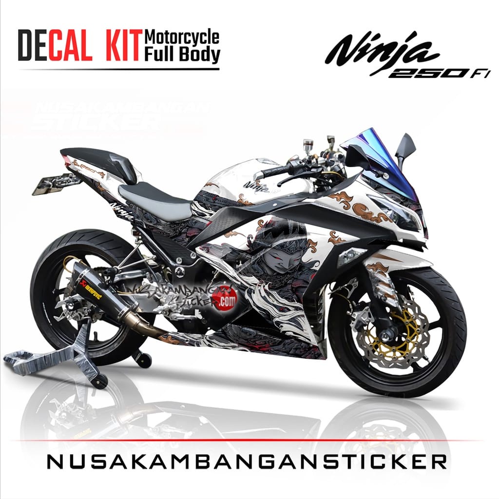 STIKER DECAL SEPEDA MOTOR KAWASAKI NINJA 250 FI FULL BODY WAYANG PUTIH GRAFIS RACING TEAM STICKER CU
