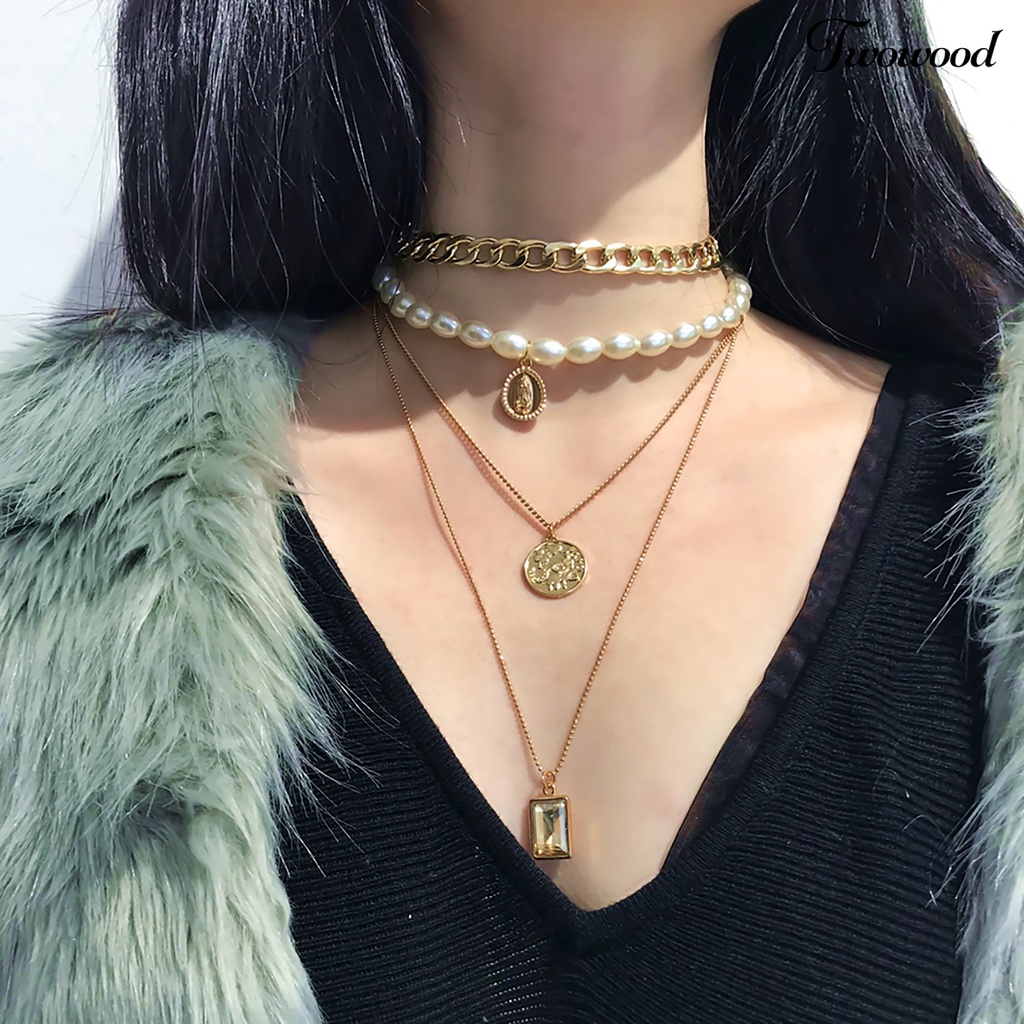 Kalung Multilayer Dengan Liontin Gaya Vintage Untuk Wanita