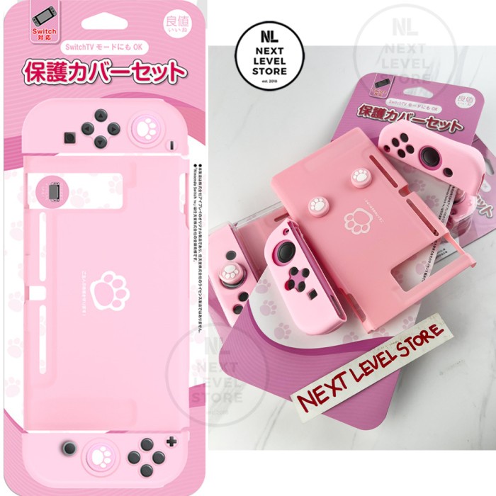 IINE Full Set Case Nintendo Switch V1 V2 Pink Cat Paw Joycon L-373