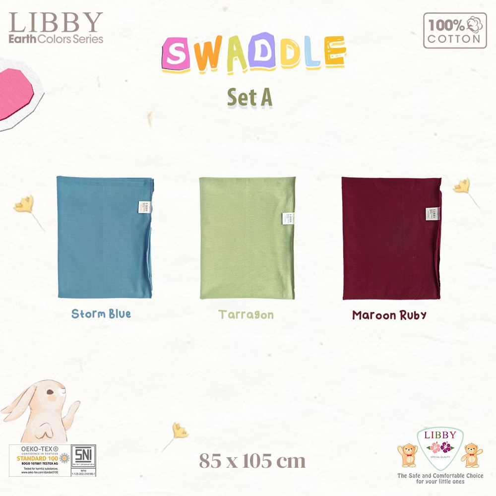 Libby Swaddle Bedong Bayi Earth Colour Isi 1 Pcs Size 85 x 105cm