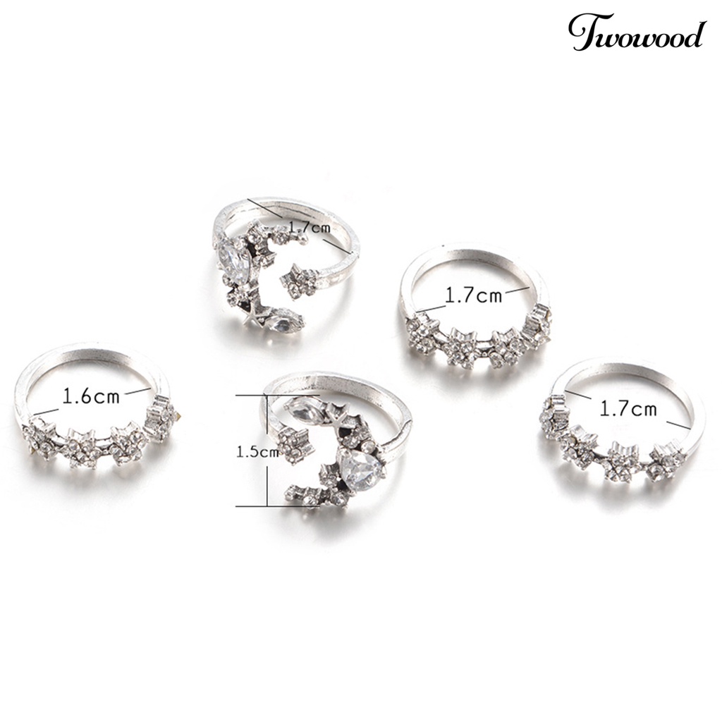 5pcs Cincin Jari Bahan Alloy Aksen Berlian Imitasi Untuk Club