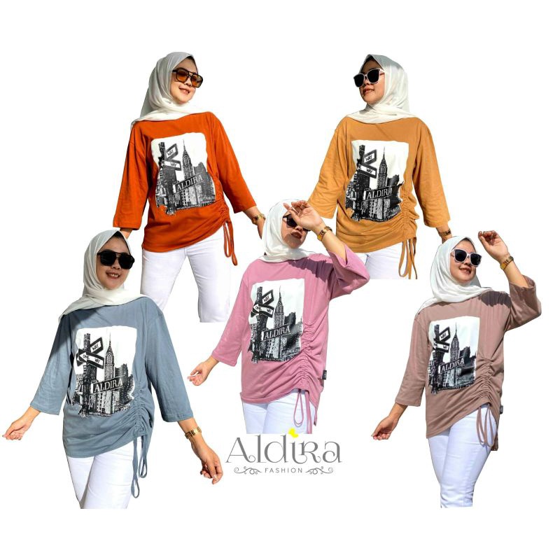Kaos wanita serut samping terbaru lengan panjang / atasan wanita serut samping motif menara / kaos w