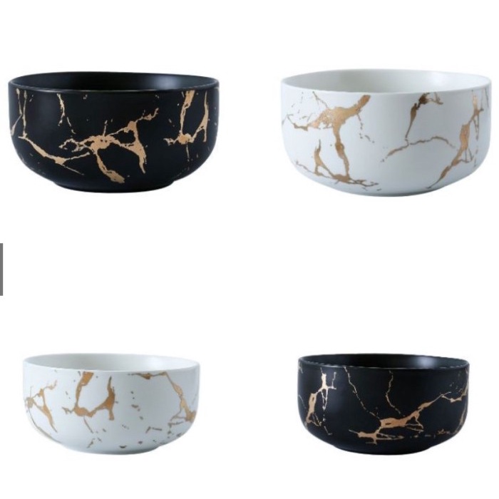 Mangkok Marble Crack Keramik Hitam Gold / Ceramic Bowl Emas