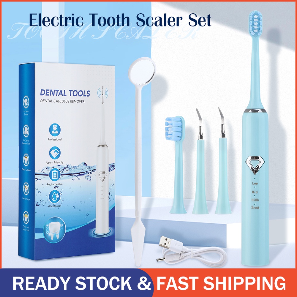 2 in 1 Electric Ultrasonic Sonic Dental Scaler USB Toothbrush Tooth Cleaner Whiten Teeth Tartar Remove Tool