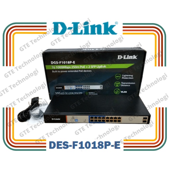 Switch Hub D-Link 16 Port PoE Gigabit DES-F1018P-E