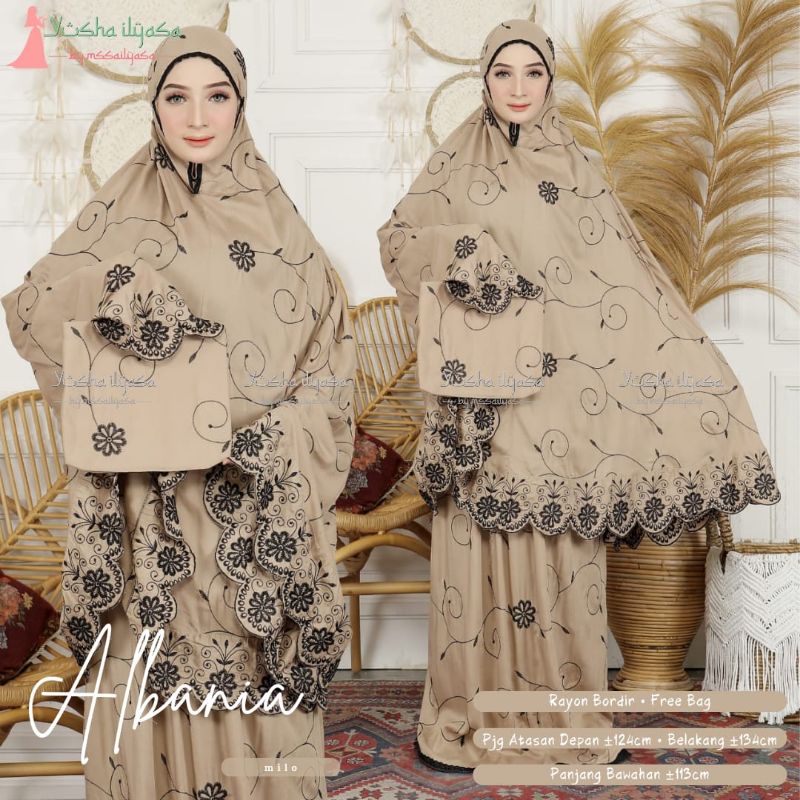 ALBANIA MUKENA BY YUSHA ILYASA | Mukena Rayon Bordir Mewah Motif Bunga Free Tas Cantik