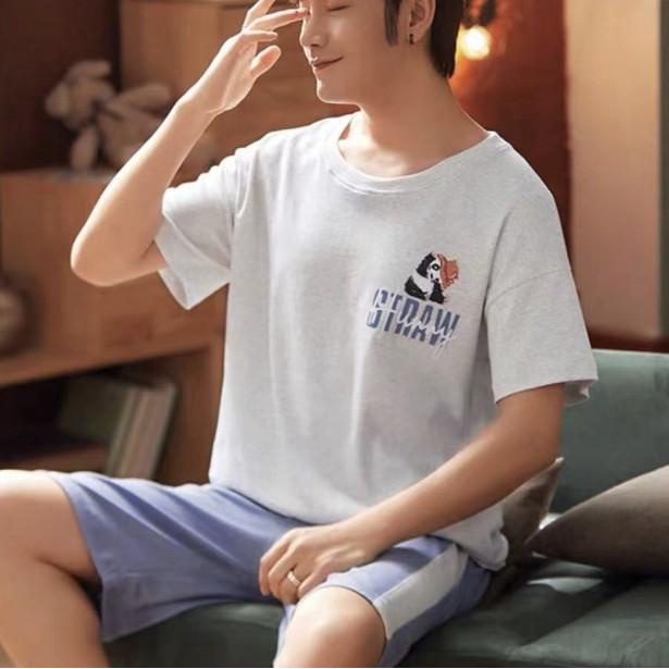 PIYAMA COWOK REMAJA IMPORT BAJU TIDUR PRIA KAOS SPANDEX SET CELANA - 1, L