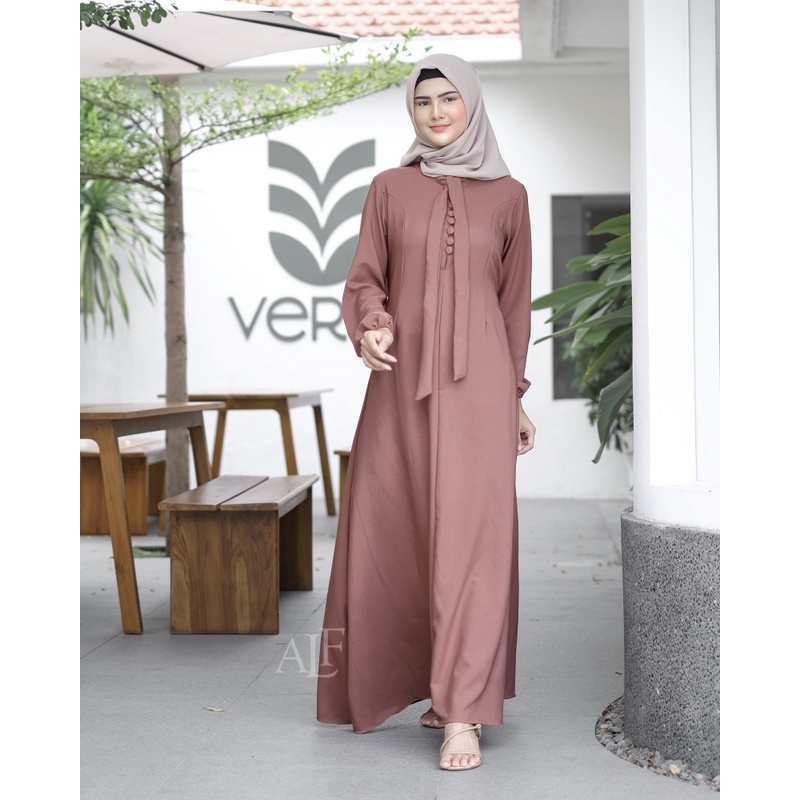 Sierra Dress by Alfaina | Gamis Kerah Pita Slim Look Korean Style