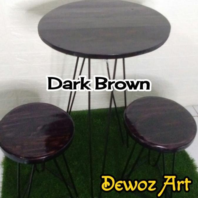 Meja Teras 1 Set - Meja Bangku Cafe Unik - Meja Kursi Kayu Rangka Besi Freshiaflower
