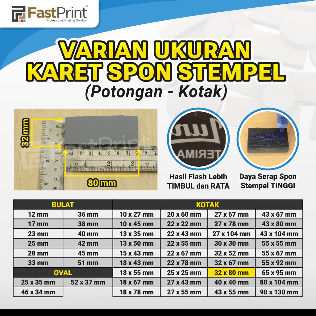 Karet Busa Spon Stempel Model Kotak 32X80 MM