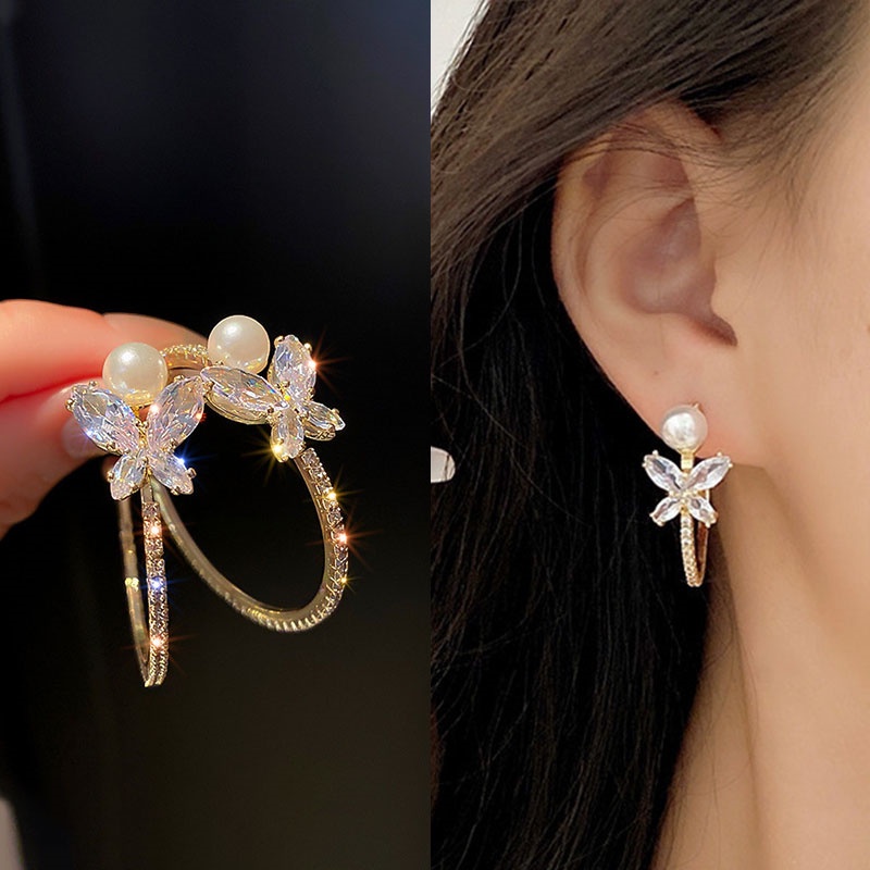 Anting Bentuk Lingkaran Geometris Butterfly Gaya Korea