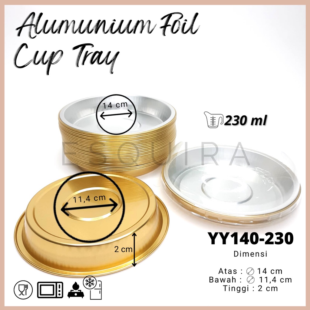 Aluminium Foil Cup Tray Gold 230ml + PET Dome Lid /10 pcs/ YY140-230