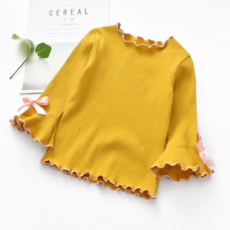 BAJU ANAK KANCING RUFFLE 1 2 3 4 TAHUN BAJU ANAK RAJUT KAOS RIB PEREMPUAN LENGAN PENDEK RUFFLE TEE KAOS RIB KNIT PAKAIAN ANAK PEREMPUAN ATASAN ANAK PEREMPUAN MURAH LENGAN PANJANG TANGAN TEROMPET