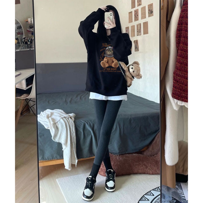 EUNII Sweater Lengan Panjang Cartoon Space Bear Korean Style/Hoodie Oversize/Baju Wanita/Switer Wanita