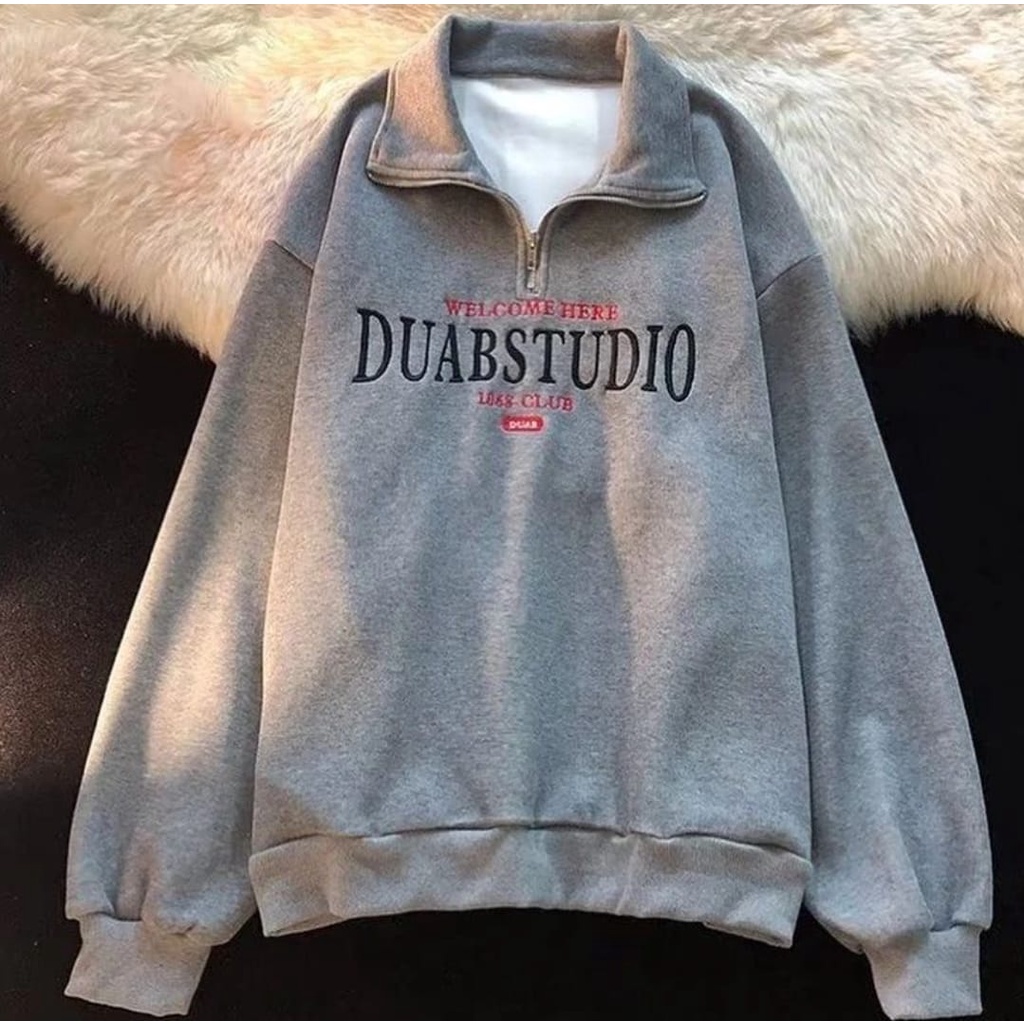 DUABSTUDIO Collar Girl ziper Sleting Oversize - Sweater Wanita Big Size Korean Style