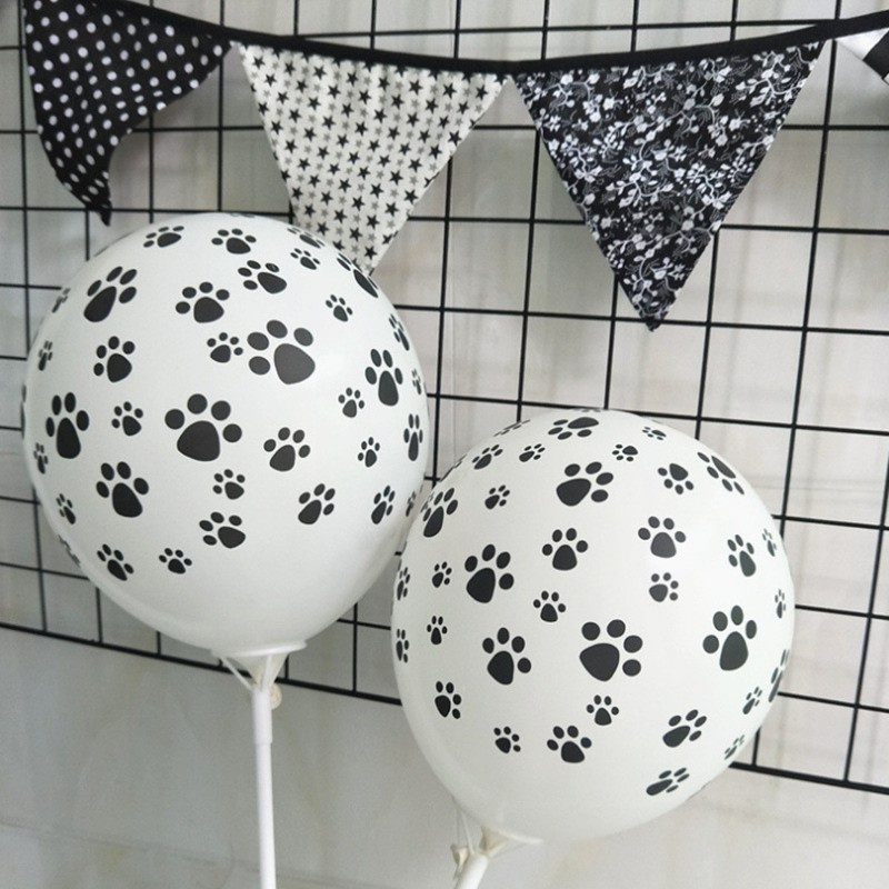 10pcs Balon Latex Motif print Kaki Anjing Warna Hitam Putih Ukuran 12 Inch Untuk Dekorasi Pesta