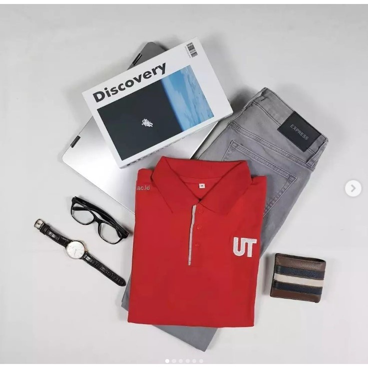 Kaos polo lengan pendek merah Universitas Terbuka Pria/Wanita